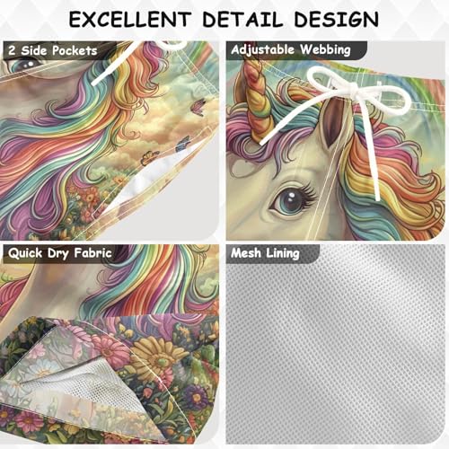 Pigsaly Boys Swim Trunks Rainbow Flower Unicorn Boys Board Shorts Swimsuit Swimwear Summer Bathing Suit XS3
