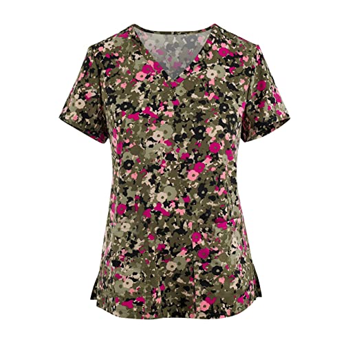 OIOLOYJM Printed Scrub Tops Women Short Sleeve V Neck Plus Size Scrubs for Womens Nursing Uniforms Shirts with Pockets