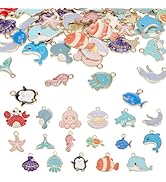 arricraft 58Pcs 17 Styles Alloy Enamel Sea Animal Pendants, Crab Fish Seashell Seahorse Shaped Oc...
