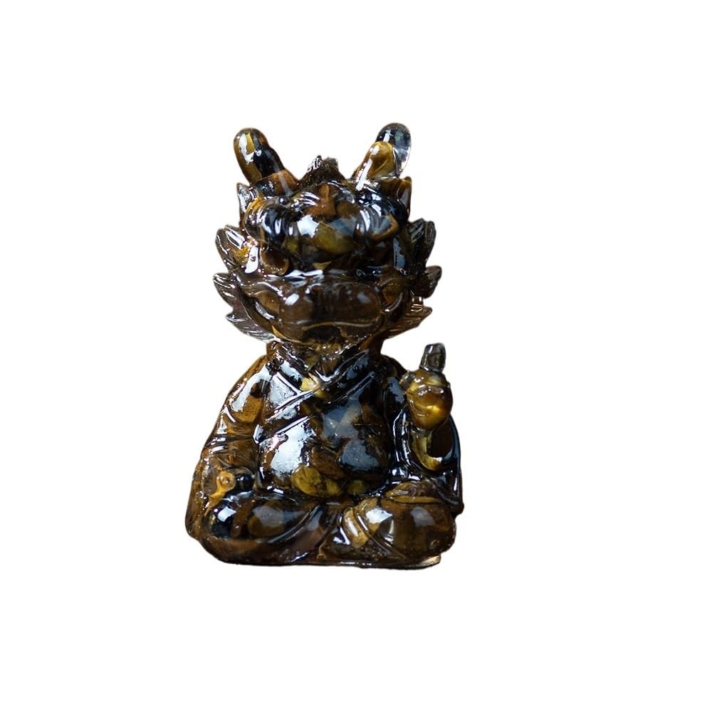 HUFFA Natural Crystal Resin Dragon Figurine - Elegant Desktop Decoration for Home and Office(Tiger eye)