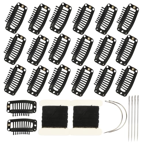 20 Pieces Hair Extension Clips Black Wig Clip with Needle and Thread Set
