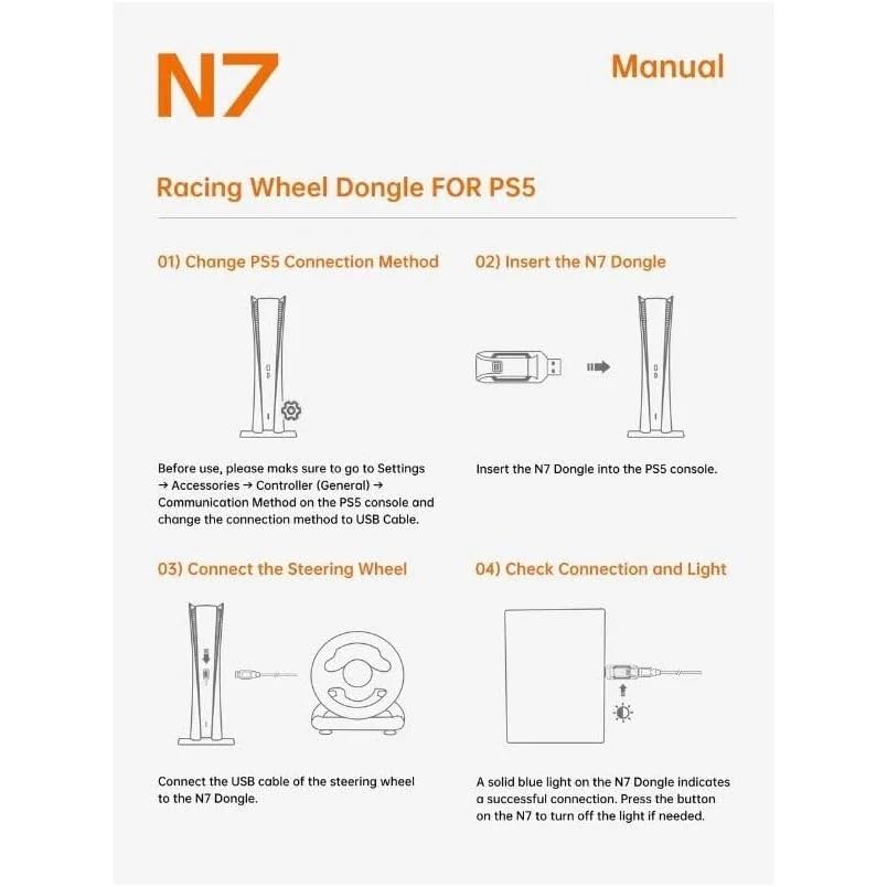 Image of New World N7 Racing Wheel Converter Wireless USB Receiver for PS5 Compatible with PXN V3, V900,V9 GEN 2,V900 Gen2,Arcade Stick 0082,X8,008,Racing Wheel Model