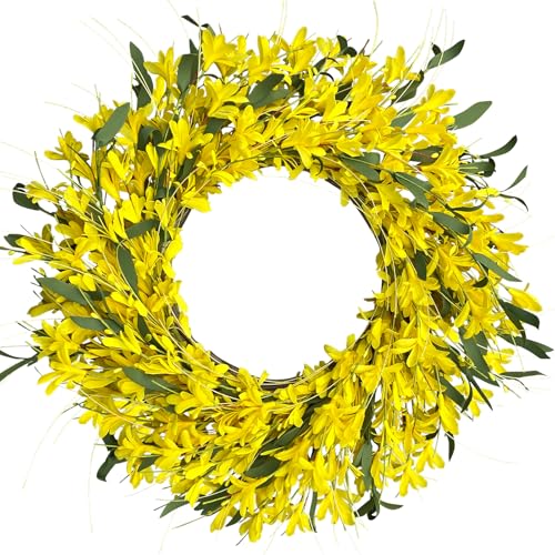 LOKEISNA Yellow forsythia Door Wreath, 24 Inch Summer Wreaths for