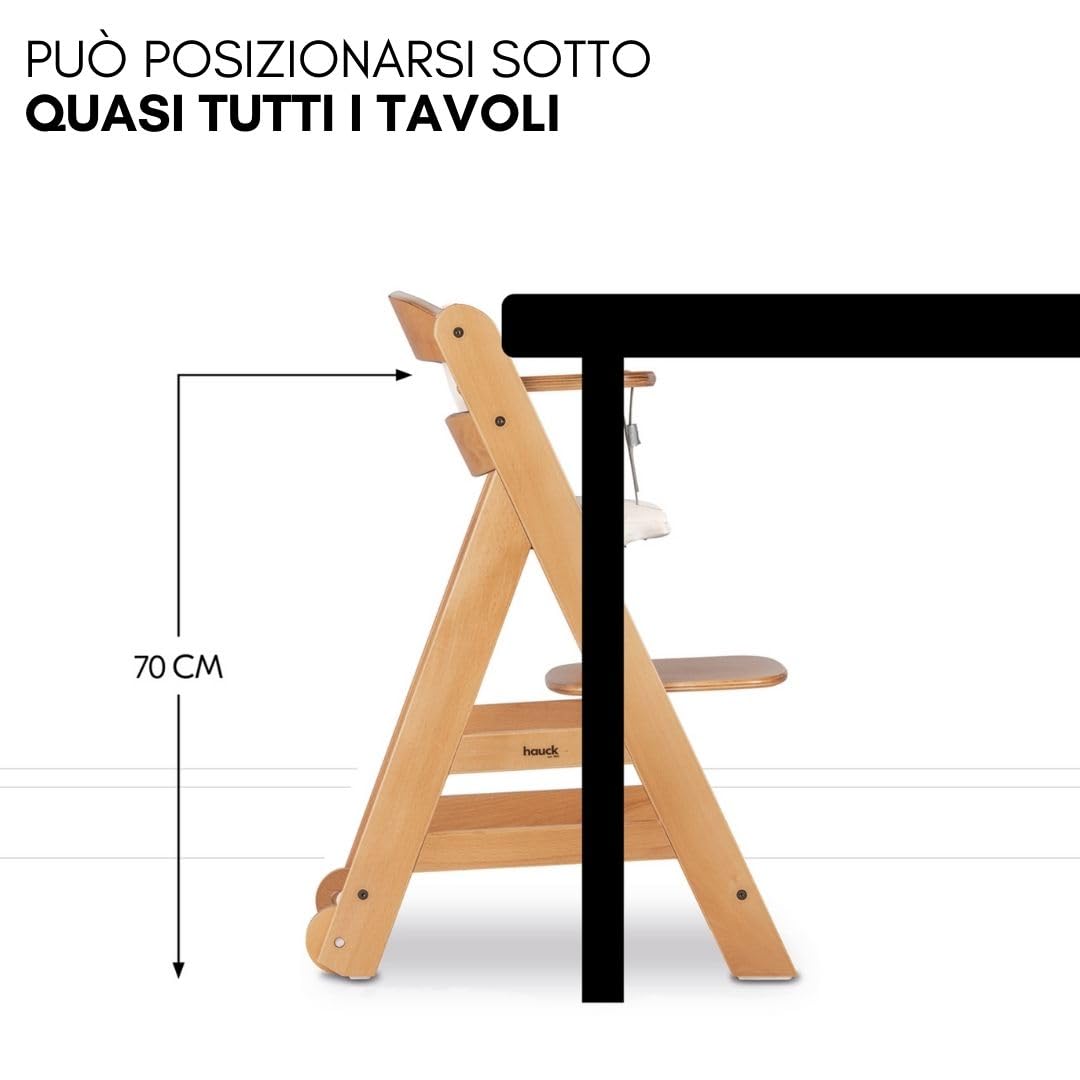 hauck Seggiolone Beta Plus Newborn Deluxe - Seggiolone Legno Evolutivo con Sdraietta Neonati, Dondolo Neonati, Cuscino Seduta e Vassoio - (Naturale Beige)