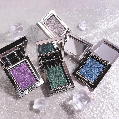 Image of WanTuoluo Sparkly Eyeshadow Palette for Women, Single Monochrome Eye Shadow Makeup, Shiny Pressed Cream Powder, Blendable Natural sombras para ojos, Holographic,Vegan,Travel (09-sparkly-Green)