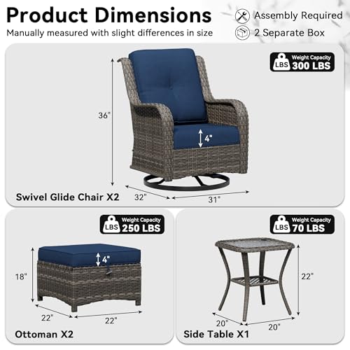 Image of 5 Piece Outdoor Wicker Patio Furniture Set, Outdoor Swivel Rocker Patio Chairs Set with Thickened Olefin Cushions, High Back and Deep Seating, Hand-Woven PE Rattan for Porch, Deck