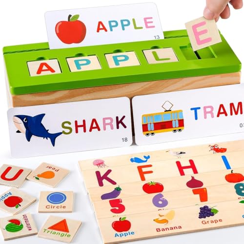 Image of Wooden Educational Toys for Toddlers 3 4 5: Montessori Sorting Toys for 3-5 Years Old Kids - Spelling, Cognition & Matching Game for Preschool Learning Activities - Birthday Gifts for baby Boy Girl