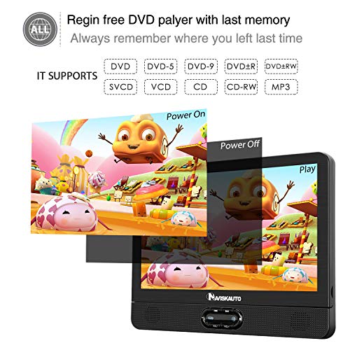 NAVISKAUTO 12 inch Portable DVD/CD Player Dual Screen, Headrest Video Player with Rechargeable Battery, Last Memory and USB/SD Card Reader
