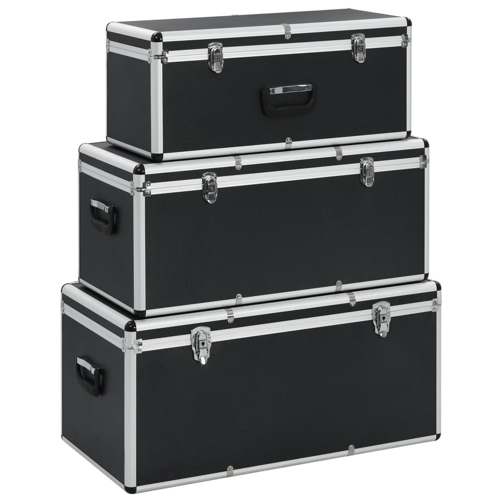 vidaXL 3x Alukoffer Werkzeugkiste Transportbox Sortimentskoffer Alukiste Transportkiste Alubox Werkzeugkoffer Universalkoffer Schwarz Aluminium
