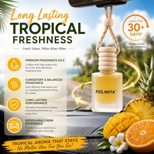 Image of BORA TROPICANA Car Hanging Perfume | Premium Long Lasting Car Air Freshener | Wooden Cap Hanging Bottle | Luxury Fragrance for Cars | 8ml (BORA TROPICANA)