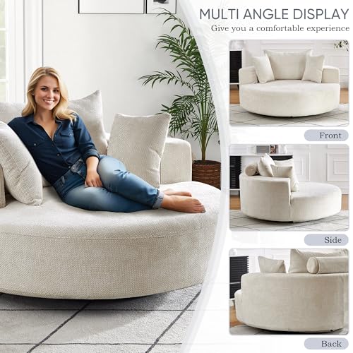 Sillón redondo chenille beige moderno plegable miniatura 6