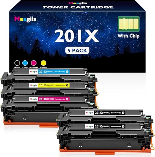 Meagiis 201X 2 800/2 300 Pages High Yield Toner Cartridges Compatible for HP 201X 201A Toner for HP Color LaserJet Pro M252dw M252n MFP M274n M277n M277dw M277c6 CF400X CF401X CF402X CF403X (5 PACK)