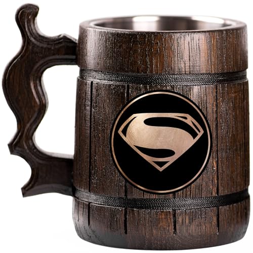 Superhero Custom Beer Mug, Personalized Stein, Wooden Tankard, 22 fl oz