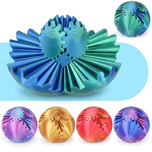 Image of Gear Ball 3D Printed Cube Fidget Toy,Gear Sphere Fidget Toys,Sensory Toys for Stress and Anxiety Relief, Desk Toy Fidget Spinners,Stocking Stuffers for Adults & Kids Gift(Blue Green, 3.1 Inch)