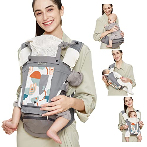 Image of Bebamour Baby Carrier Front and Back Carry Baby Newborns to Toddler Baby Hip Carrier 10 in 1,2 Pieces Teething Pads,Grey (This one is Foldable)