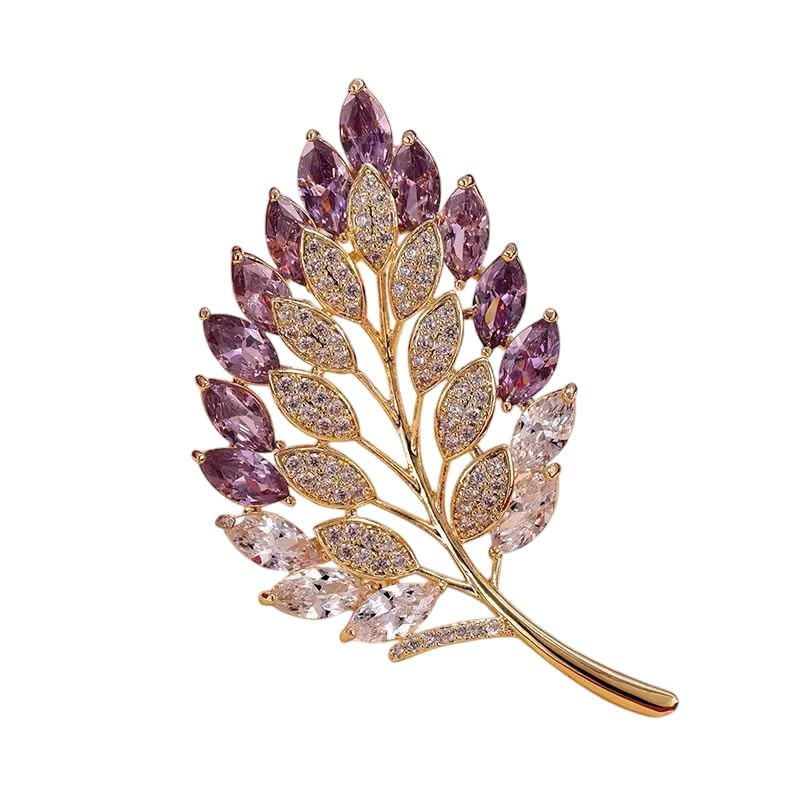 rvm jewels Purple Leaf Brooch Crystal Saree Pleats Party Coat Pin for Suit, Dress, Hijab Blazer Brooches Rhinestone for Women Girls Fashion Accessory Sari Pin-picture-24