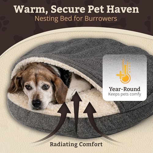 Image of Snoozer Cozy Cave Dog Bed, Round Covered Dog Bed, Merlin Pewter (XL)