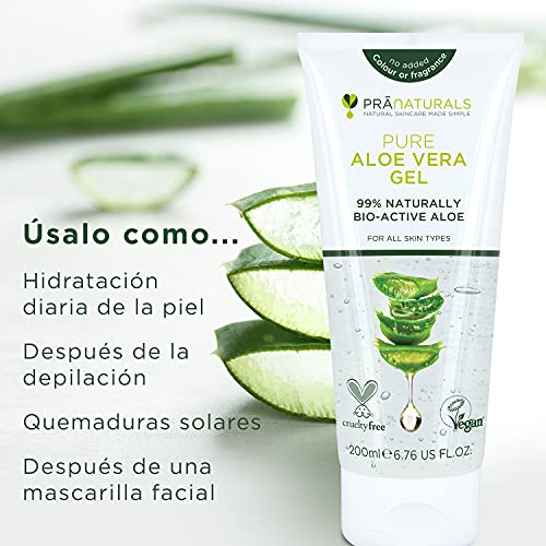 Pranaturals gel de aloe vera 200ml, gel nutritivo calmante e hidratante, hidrata la piel dañada, se absorbe fácilmente, no graso y no graso (Pack de 1) - imagen 4