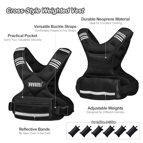 Image of Feyachi Adjustable Weighted Vest - 3-12 lbs /12-20 lbs /20-32 lbs X Type Weight Vest with Reflective Stripe Ideal for Running Workout and Training