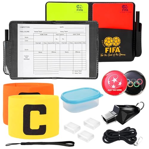 UZSUZZ Tarjetas De Árbitro para Fútbol, Kit De Silbato De Árbitro, Juego De Tarjetas De Árbitro De Fútbol, Brazalete De Capitán para Partidos De Fútbol Deporte Escolar