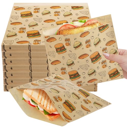 Cididu 500 Pack Paper Sandwich Bags Greaseproof Paper Snack Bags for Food Kraft Wax Paper Bakery Bag Food Grade Treat bags for Donuts Cookies Burgers Food Storage Wrapping 7.9 x 7.1