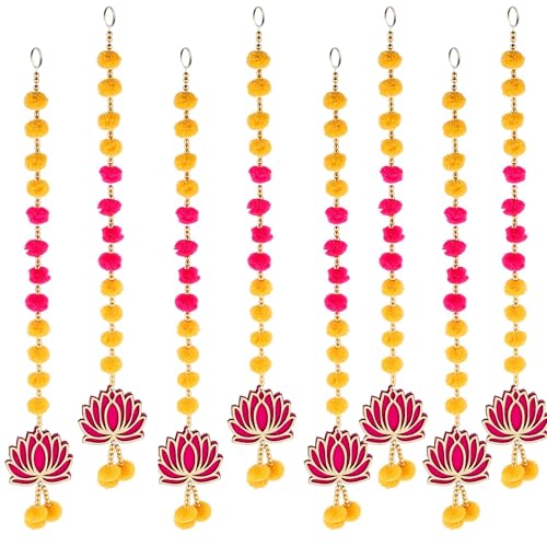 Image of Prapti Handicrafts Handmade Traditional Lotus Pompom Wall and Door Hanging Latakan for Home | Diwali Decor | Wedding and All Festival Decoration | Decorative Items for Pooja Room,Temple Pack of 8