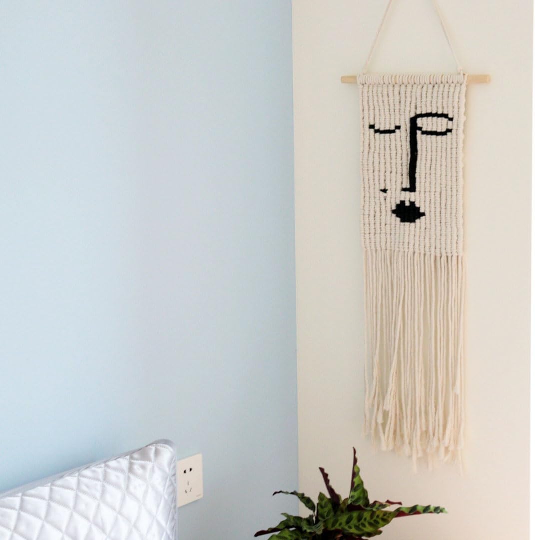 Female Figure Macrame Wall Hanging,Woven Boho Wall Tapestry,Eclectic Home Decor for Bedroom Livingroom Studio Apartment Dorm Wall Art Decoration,Gift for Teen Girl Mom(13" W X37.4" L) (black&White)