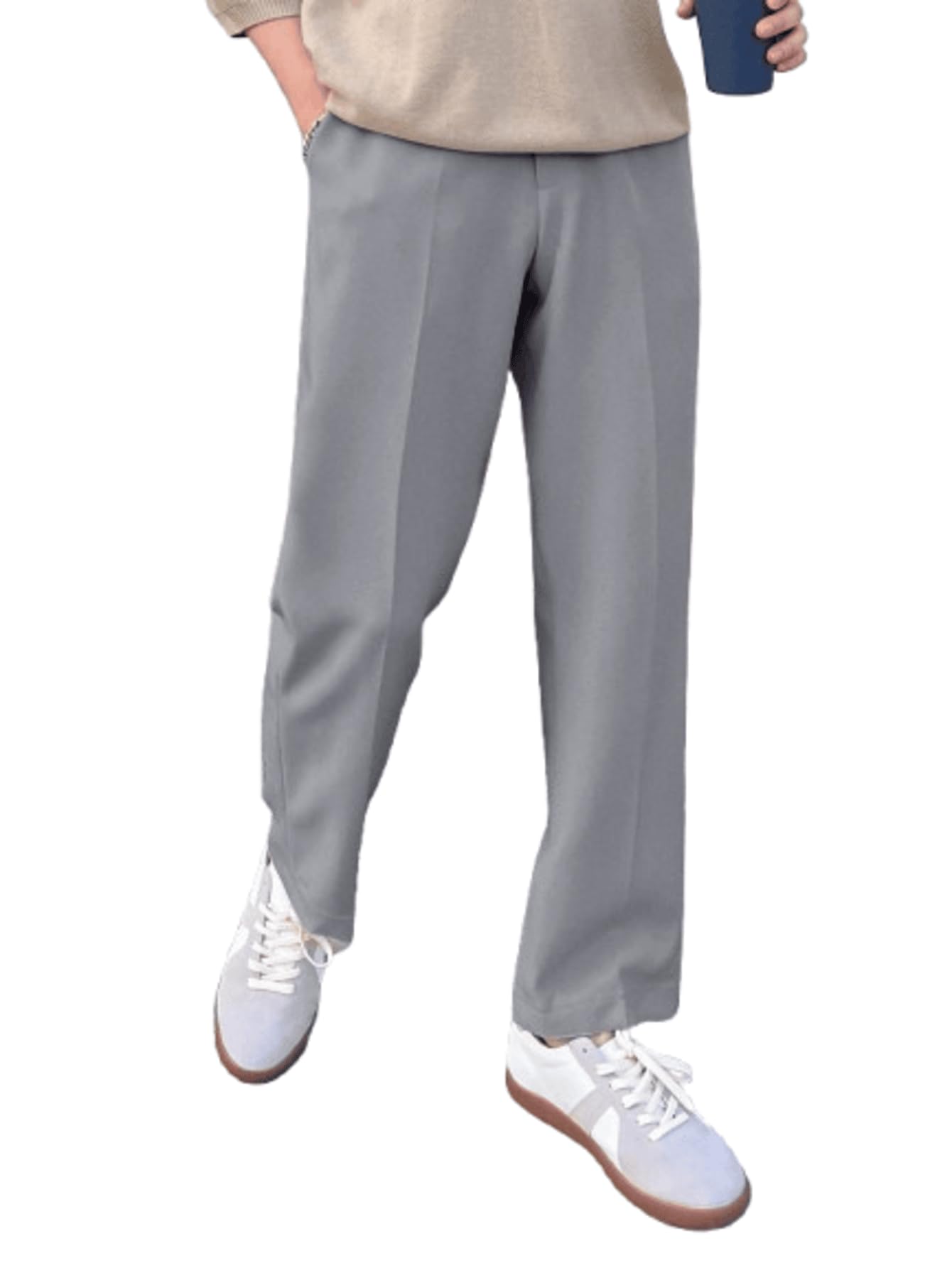 aahwan Men's Regular Fit Mid Rise Basic Solid Color Pleated Korean Pants & Tousers-picture-28