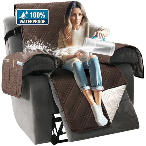 H.VERSAILTEX 100% Waterproof Oversized Recliner Cover 1-Piece Reversible Recliner Covers for Large Recliner with Elastic Straps Sitting Width Up to 28