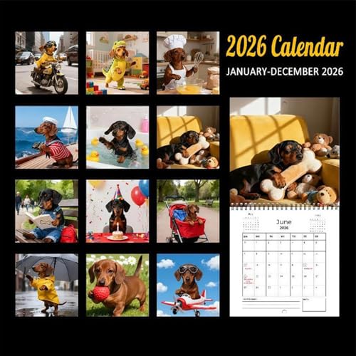 2026 Welpen-Wandkalender, 20,8 x 20,8 cm, niedlicher dicker und stabiler Papierkalender zum Organisieren, hängende Wandkalender mit Hundebildern für Hundeliebhaber
