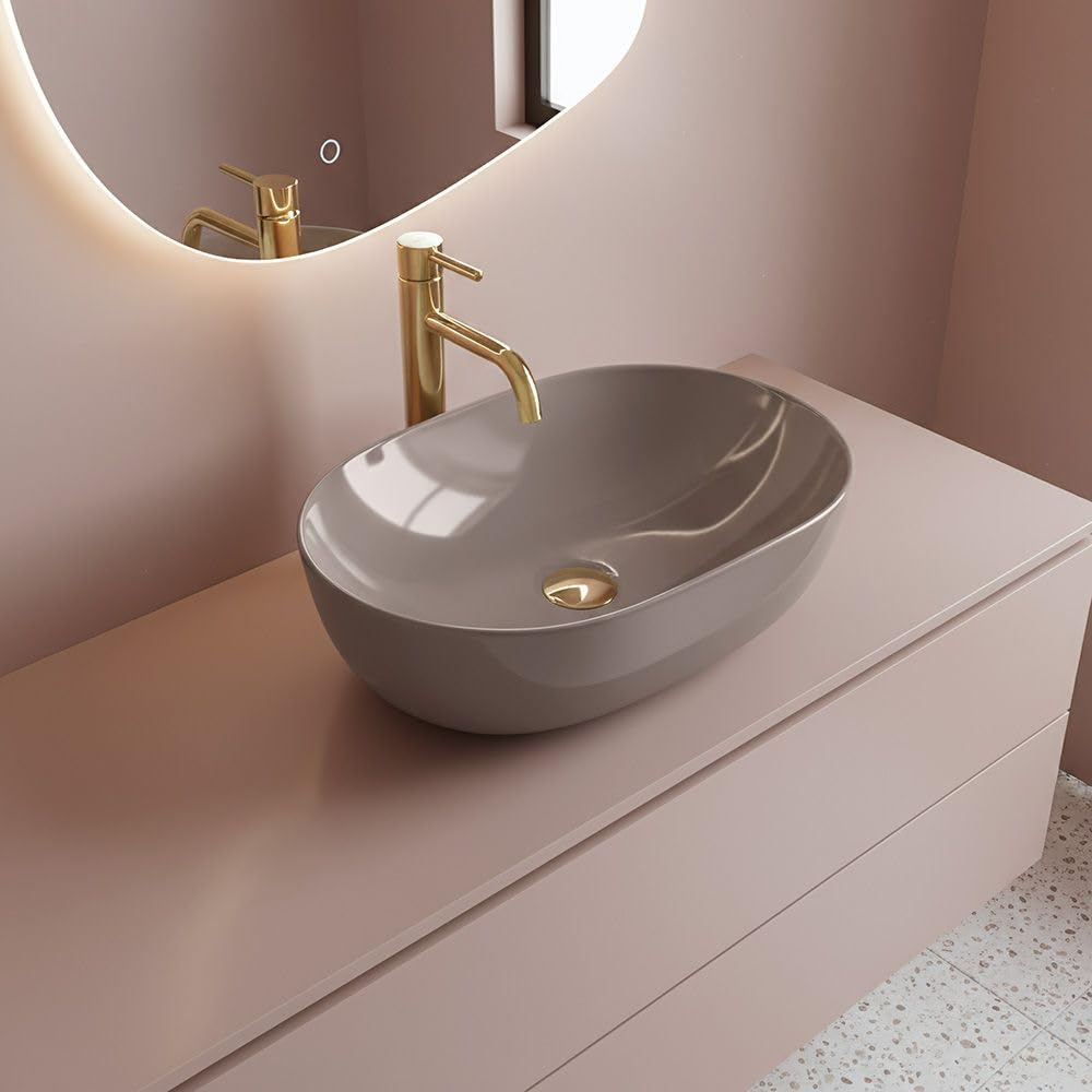 Rea - Lavabo Da Appoggio Lisa Shiny In Ceramica,Beige, Ovale 49X35X14cm