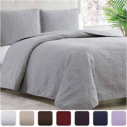 Mellanni Bedspread Coverlet Set Light-Gray - Comforter Bedding Cover - Oversized 3-Piece Quilt