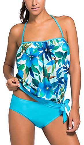 OLIPHEE Mujer Bandeau Swimsuits Soft Cup Strapless Blusa Tankini con Breifs lanhay1-3XL-2