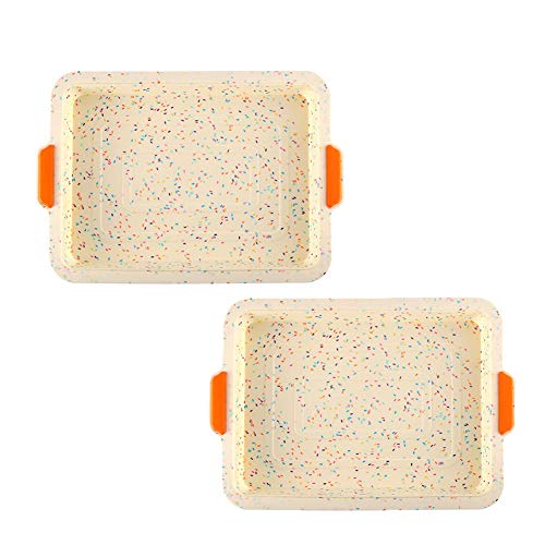 Molde Para Tartas Silicona Rectangular, 2 Pack Molde Para Hornear Antiadherente Con Asas Sin BPA, Fácil Liberación Y Limpieza Bandeja Para Hornear DIY (Vistoso) Cover