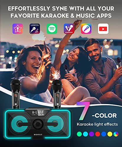 Bigasuo Karaoke Machine For Adults Kids With 2 Uhf Wireless Microphones, Portable Bluetooth Singing Pa Speaker System With Led Lights For Home Party, Wedding, Church, Picnic, Outdoor/Indoor #TOP2