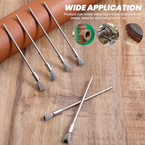Image of 10 Pcs Wire Brush, Stainless Steel Extended Cleaning End Brushes Small Wire Brush Extended Pen Polishing Rotary Tools Accessories 6 mm End Scrub, 3 mm Mandrel