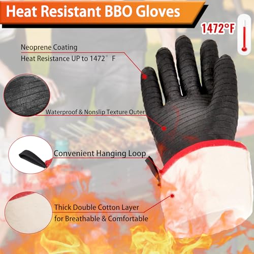 BBQ-Gloves-1472F-Thicken-Heat-Resistant-Gloves-wS-Hook-14-in-Kitchen-Oven-Mitts-Waterproof-Grill-Gloves-Oil-Resistant-Grilling-Gloves-Cooking-Gloves-for-Turkey-FryerBakingOvenSmoker BBQ Gloves 1472F Thicken Heat Resistant Gloves wS Hook 14 in Kitchen Oven Mitts Waterproof Grill Gloves Oil Resistant Grilling Gloves Cooking Gloves for Turkey FryerBakingOvenSmoker