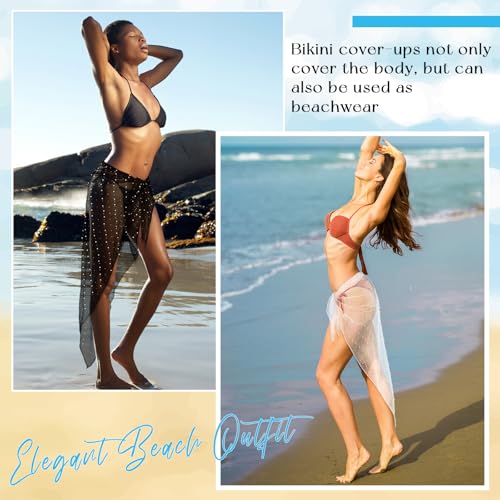2 Pieces Pearl Cover up Sarong Bride Swimsuit Cover-up Long Black and White Bachelorette Outfits for Bride Sheer Mesh Beach Suit2