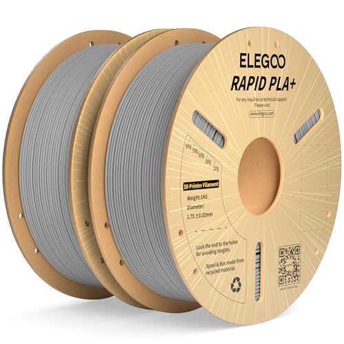 Image of ELEGOO Rapid PLA Plus Filament 1.75mm Gray 2KG, PLA+ 3D Printer Filament for 600 mm /s High Speed Printing, Dimensional Accuracy + /- 0.02 mm, 2 Pack 1kg Cardboard Spool(2.2lbs)