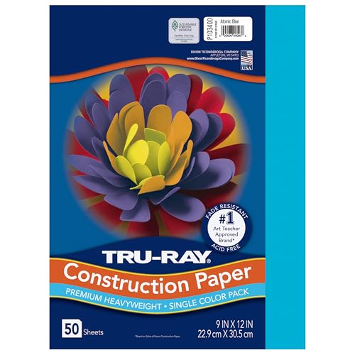 Papier de construction lourd Tru-Ray, bleu atomique, 9" x 12", 50 feuilles