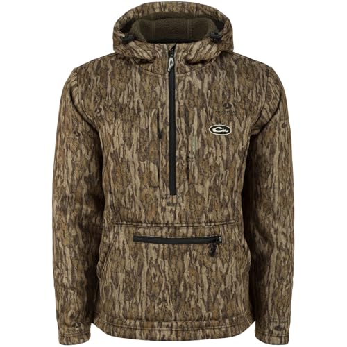 Drake Waterfowl Men's Ultimate Wader 1/4 Zip Hunting Warming Sherpa-Lined Breathable Water Repellent 4-Way Stretch Hoodie, Mossy Oak Bottomland, Large