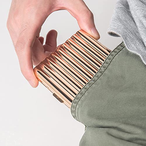 Image of Retro Metal Cigarette Case - Women and Men ，Portable Pocket Carrying Cigarette Box Case-Double Sided Spring Clip Open Pocket，Holds 18 Regular Size Cigarettes for 100mm Cigarettes (Gold)