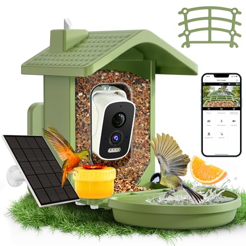 Smart Bird Feeder with Camera Solar Powered, AI Birds Species Identification, 2.5K HD Video Bird House with Camera for Outside, Weatherproof Design Ideal Gifts for Valentine's Day, Bird Lovers, Green