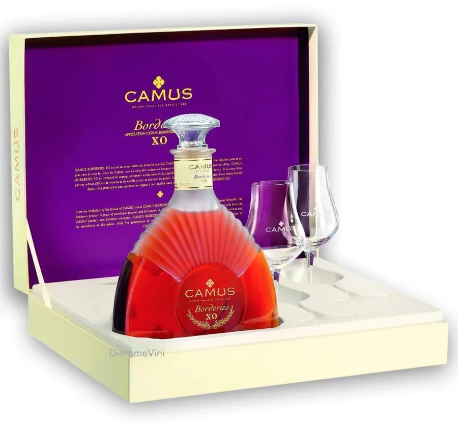 Cognac Single Estate Camus Borderies XO, 700 ml, 40% Vol, con 2 Bicchieri da Degustazione