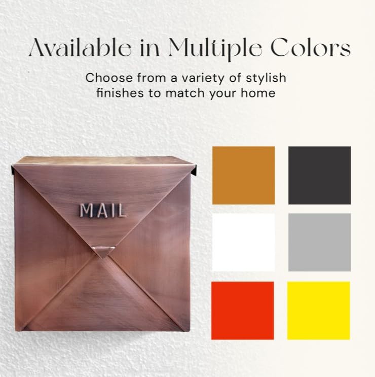 Image of NACH Mailboxes for Outside Wall Mount, 12 x 12 x 4.8 inch Antique Copper Mail Boxes for House Outside, Waterproof Mailboxes for Outside - Chicago Style Mail Box