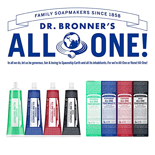 Image of Dr. Bronner's All-One Toothpaste- Peppermint & Spearmint, 5 oz, 2-Pack- Fluoride-Free Toothpaste for Adults, 70% Organic & Natural Ingredients, Vegan, Helps Freshen Breath, Reduce Plaque, Whiten Teeth