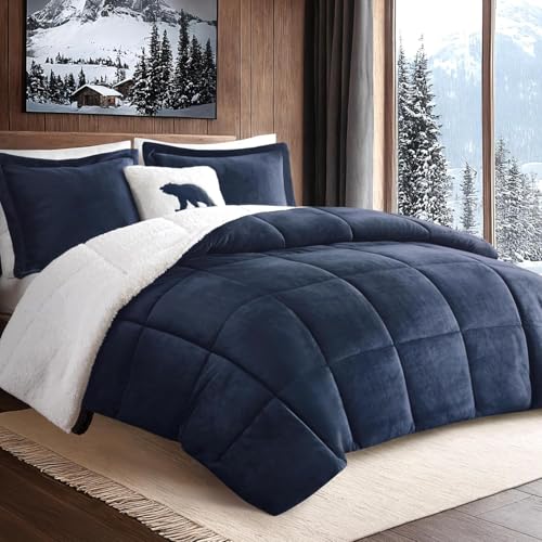Woolrich Reversible Comforter Set, Full/Queen, Navy/Ivory