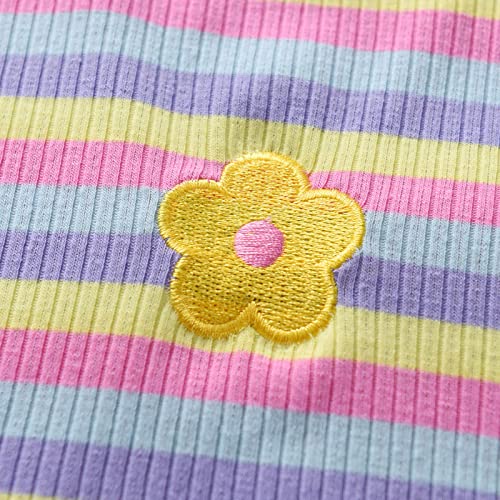 Baby Toddlers Long Sleeve Shirts Little Kid Cotton Rainbow Striped Crew Neck Blouse Top Girls Undershirts Fall4