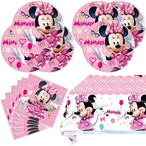 Minnie Party Tableware,Minnie 20Plate 20Napkins And Tablecovers 70 * 42inch, Minnie Birthday Party Decorate Supplies