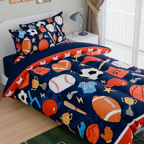 Image of SANDJEST Sports Bedding Sets for Boys, Ultra Soft Microfiber Comforter Bed Set with 3-Pieces, Comforters Sets for Kids Children Boy Bedroom Decor